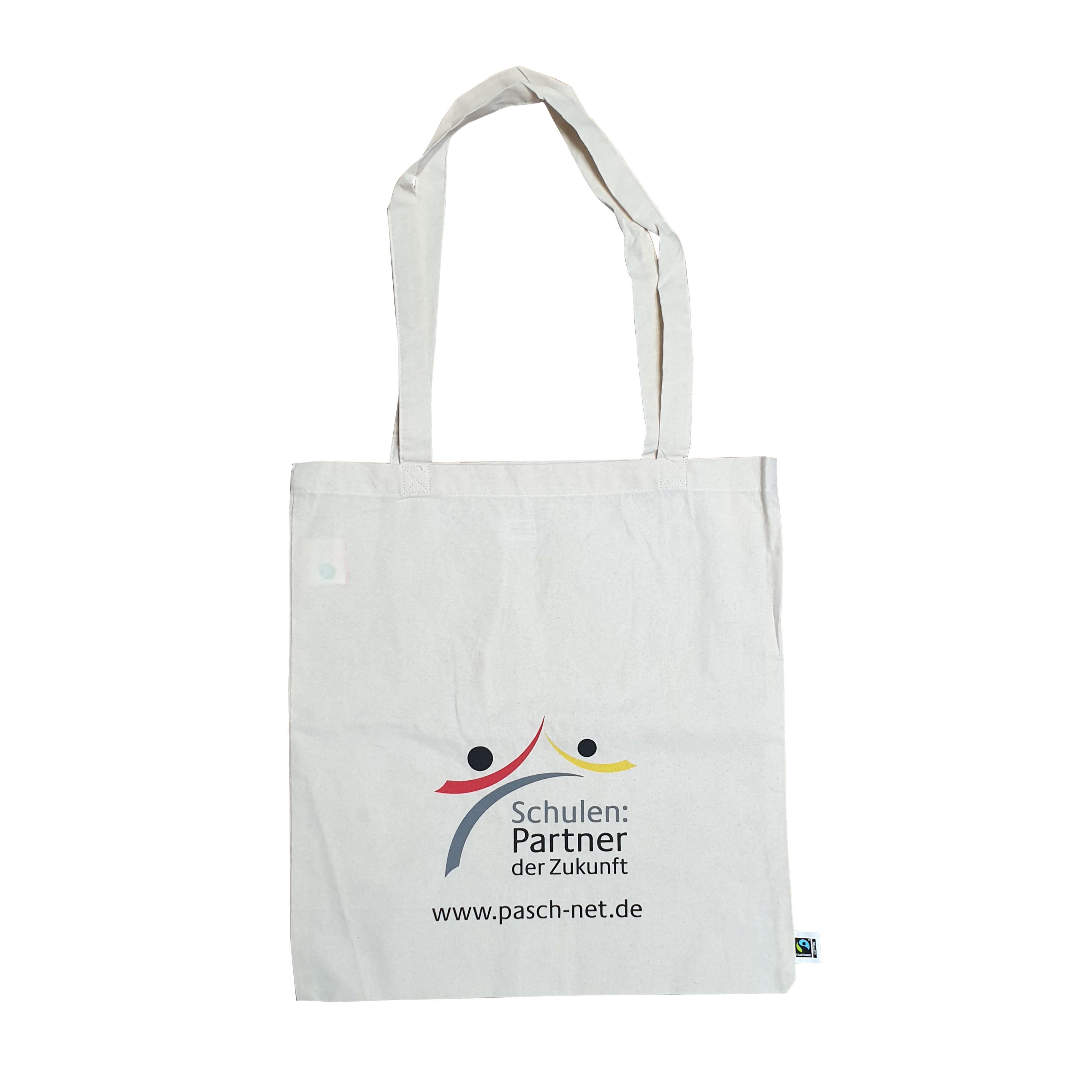 Werbe-Tasche aus 100% Fairtrade-Baumwolle mit langen Henkeln