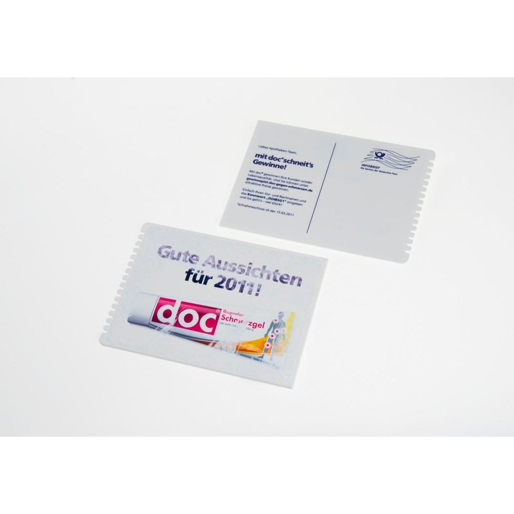 Eiskratzer als Postkarte mit Werbedruck