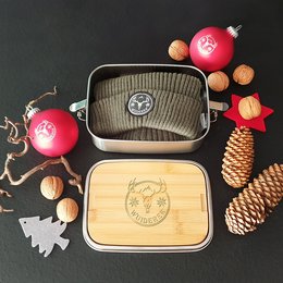 Werbe-Geschenkset mit Lunchbox und Mütze
