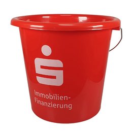 Haushaltseimer in rot bedruckt für die Sparkasse Amberg-Sulzbach
