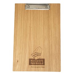 Werbe-Klemmbrett aus Eichenholz mit individueller Lasergravur