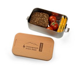 Werbe-Lunchbox mit graviertem Holzdeckel