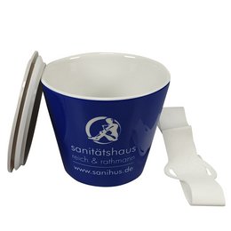 Werbe-Snack-to-go-Box aus Porzellan mit Silikonbanderole