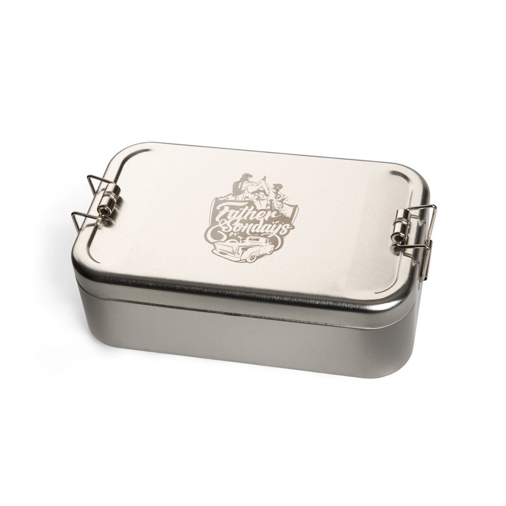 nachhaltige, umweltfreundliche Werbe-Lunchbox XL aus Weißblech mit Logo-Lasergravur 