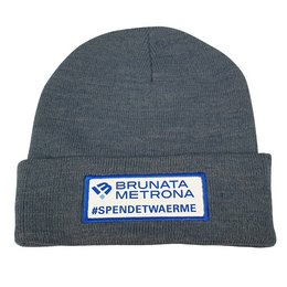 Werbe-Mütze aus recyceltem Polylana mit Werbe-Aufnäher