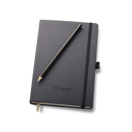 nachhaltiges WErbe-Notizbuch aus Anteienl von Apfeltrester mit individueller Blindprägung