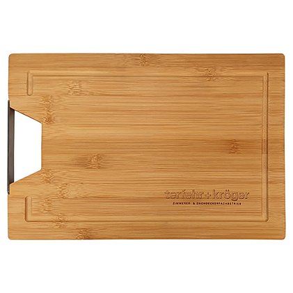 Werbe-Schneidebrett aus nachhaltigem Bambus mit Edelstahlgriff und Saftrille