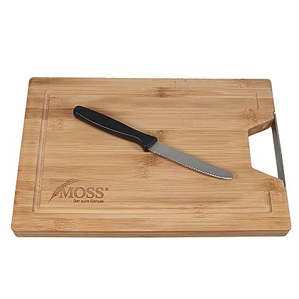 Werbeschneidebrett aus FSC zertifiziertem Bambus inklusive Saftrille