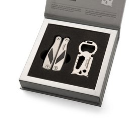 Werbe-Set aus zwei Multifunktionswerkzeugen und individueller Logo-Gravur