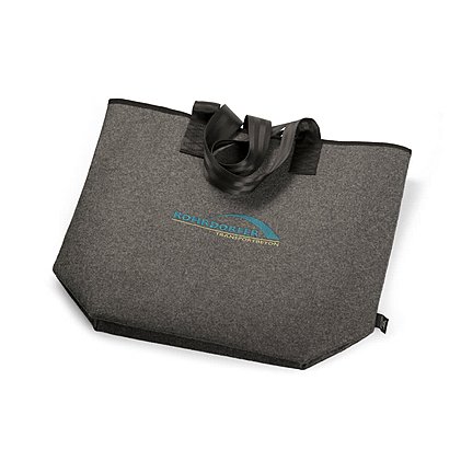 Werbe-Shopper bestickt mit Einlageboden und Wertsachentasche aus recyceltem Filz.