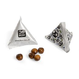 salzger Werbe-Snack Brezen-kugeln im Tetraeder umlaufend mit Werbung bedruckt