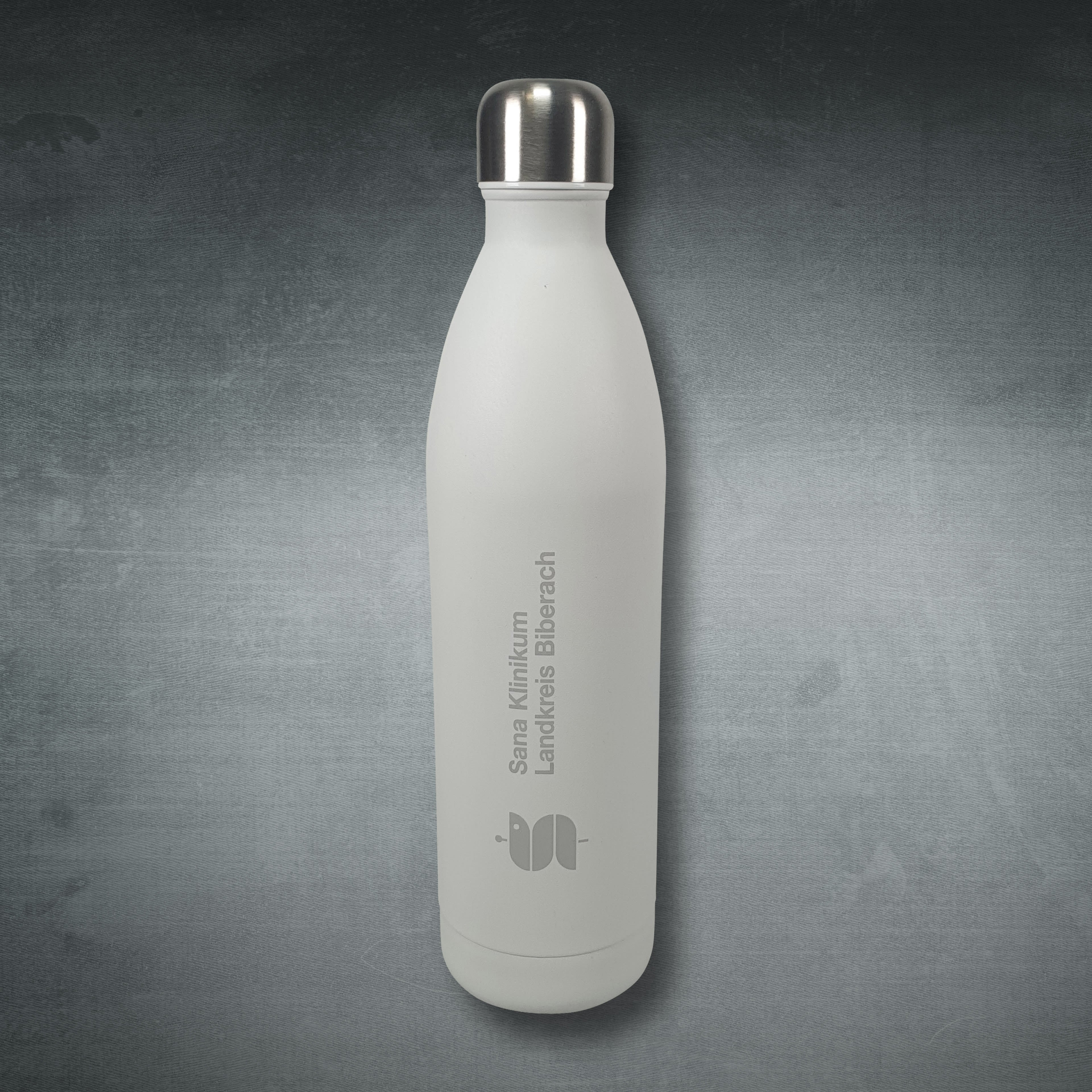 Werbe-Thermotrinkflasche NIZZA mit Lasergravur,weißer Pulverbeschichtung