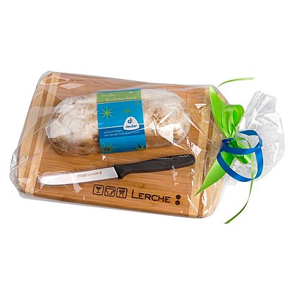 Bambus-Brotzeitbrett als Geschenkset zu Weihnachten