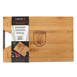 Lasergraviertes Profi-Schneidebrett ELEGANCEmit Edelstahlgriff, Saftrille