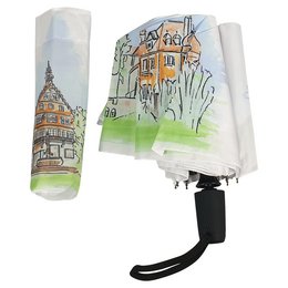 Vollflächig bedruckter Regenschirm fürs Stadtmarketing