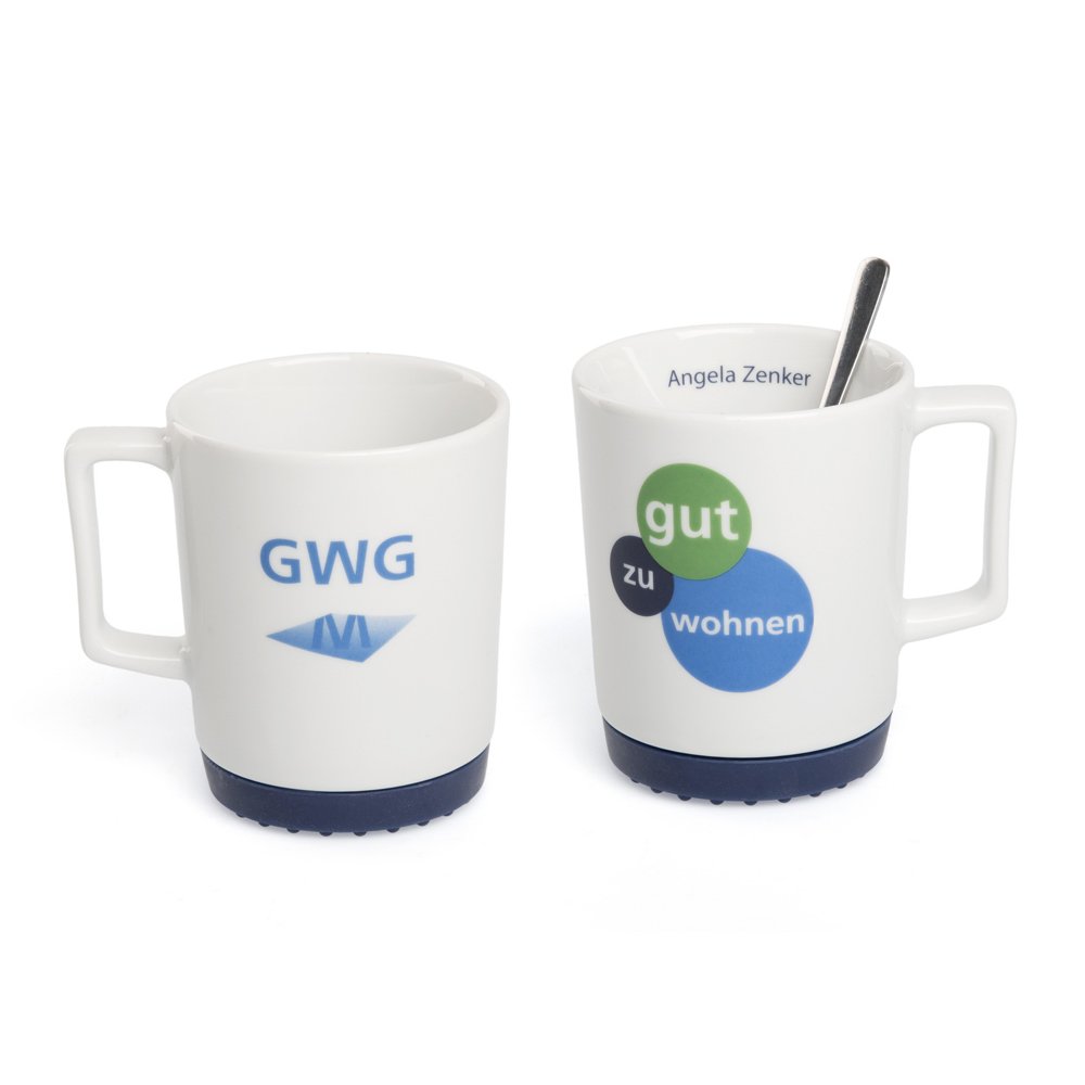 Kaffeetasse aus Porzellan mit Firmenwerbung und persönlichem Namensdruck