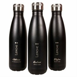 Doppelwandige pulverbeschichtete MOOSE Premium Werbe-Trinkflasche mit Logo-Lasergravur in der Lerche: Manufaktur graviert