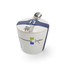 Individuell bedruckte nachhaltige Snack-to-go-Schale aus Porzellan für Ihr Lunch unterwegs