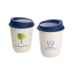 Wiederverwendbarer Thermo-Kaffeebecher aus Kunststoff mit Werbedruck