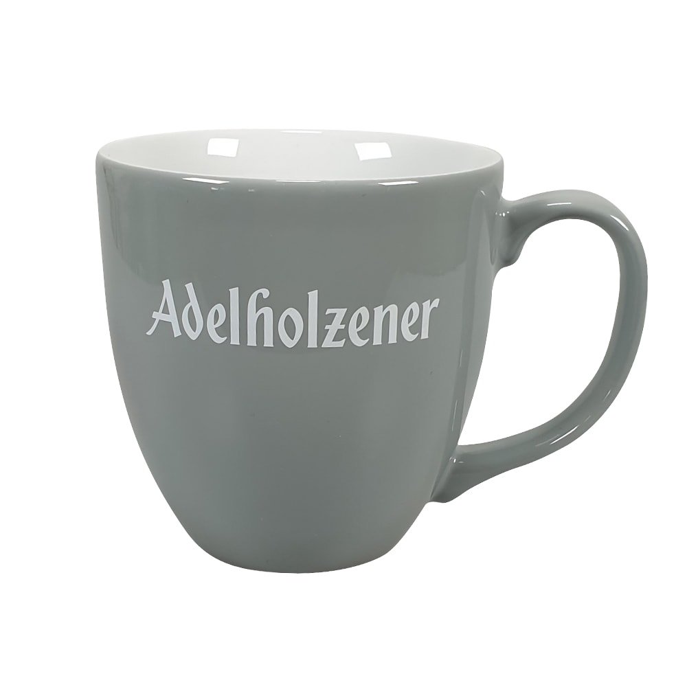 Große Kaffeetasse aus Porzellan in Markenqualität mit Hydroglasur, Innendekor und Gravur