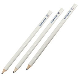 Zimmermannsbleistift oval, weiß mit Firmenlogo bedruckt