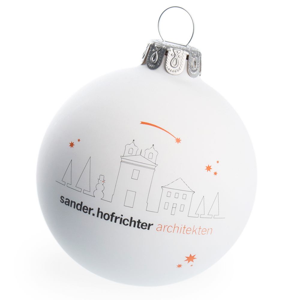 Individuell bedruckte Weihnachtskugeln mit Firmenwerbung verschenken