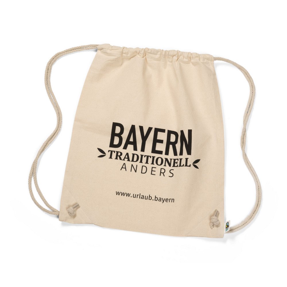 Fairtrade Zugbeutel aus Baumwolle, naturfarbig und in anderen Farben erhältlich, beidseitig bedruckbar