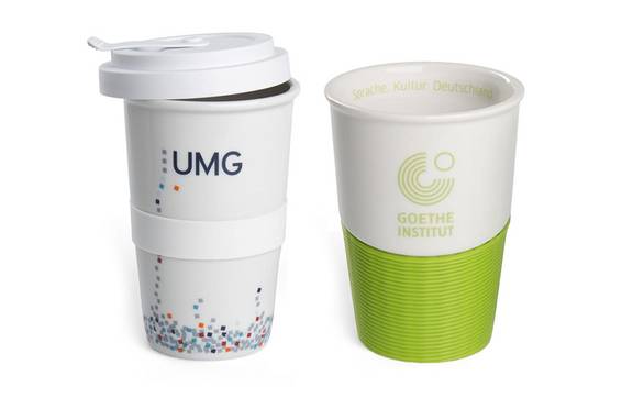 Bedruckte Coffee-To-Go-Becher aus Porzellan Form 345