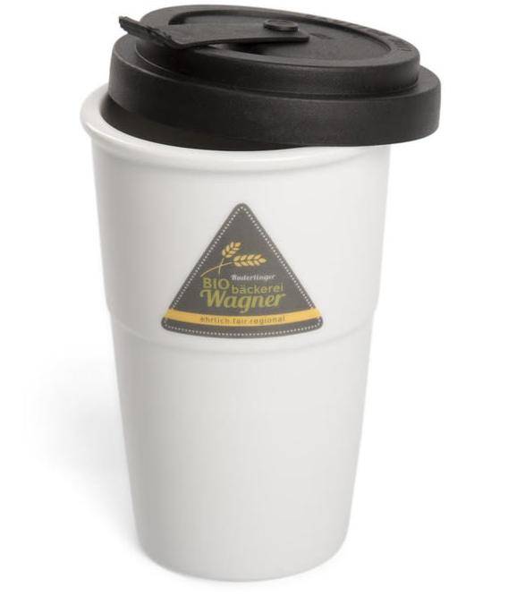 Bedruckter Coffee to go Becher aus hochwertigem Porzellan