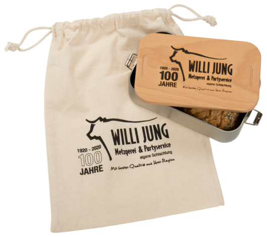 Bedruckbarer Kordelzugbeutel als nachhaltige Geschenkverpackung für Frühstücksbrettchen mit Logo