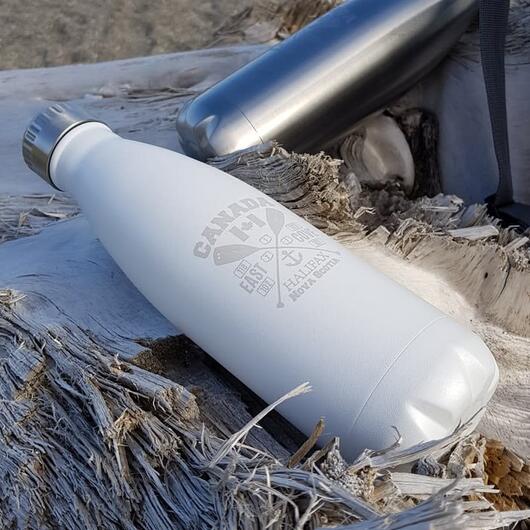 Thermosflasche weiß bedruckt mit einem Kanada-Motiv