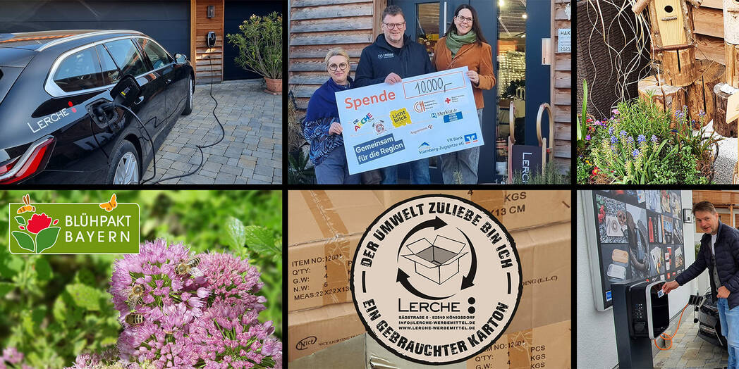 Collage mit verschiedenen Fotos zum Thema Nachhaltigkeit bei der Lerche: GmbH.
