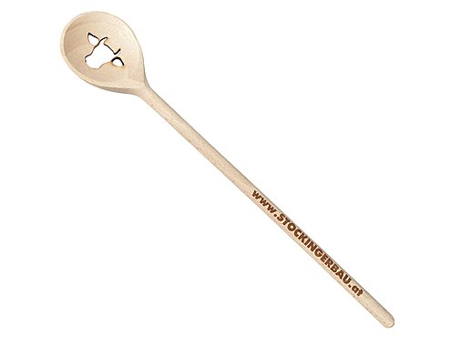 Werbe-Laserschnitt in der Laffe kombiniert mit Lasergravur auf einem Kochlöffel