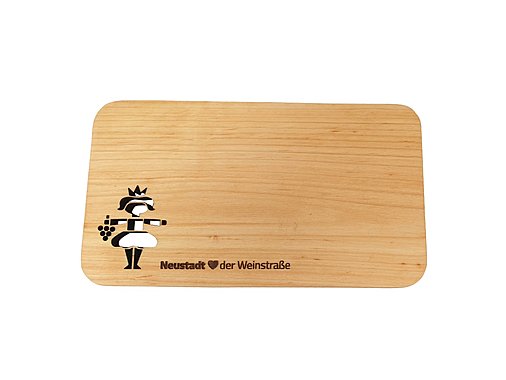 Laserschnitt in Kombination mit einer Lasergravur auf einem Frühstücksbrettchen aus Holz