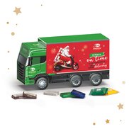 Adventskalender als LKW Form mit süßer befüllung und rundum Werbeanbringungsmöglichkeit