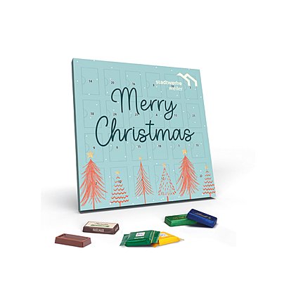 Adventskalender verpackt in FSC-zertifiziertem Vollkarton, individuell bedruckbar
