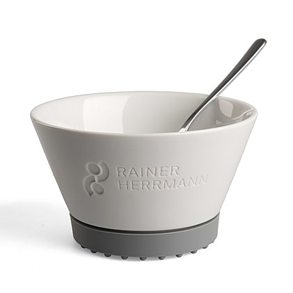 Werbe-Softpad-Bowl mit Logogravur und grauem Silikonpad