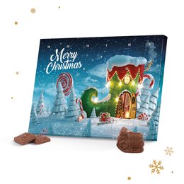 Tischkalender mit Fotomotiv im weihnachtlichen Stil und Schokolade als Füllung