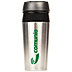 Hochwertiger Coffee to Go Becher aus Edelstahl und Kunststoff mit grünem \"comunio\" Schriftzug und 450 ml Füllvolumen