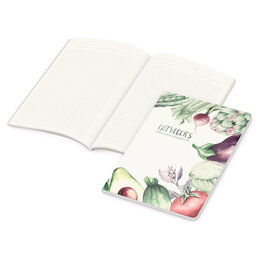 Nachhaltiges Werbe-Copy-Book mit 96 karierten Seiten aus 100 % Recyclingpapier und individuellem Cover
