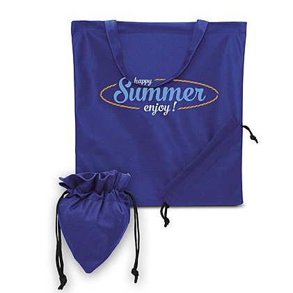 Werbe-Einkaufstasche Herz in blau mit Logo-Druck