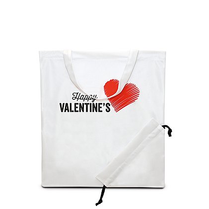 Werbe-Einkaufstasche Herz in weiß mit 2-farbigem Logo-Druck