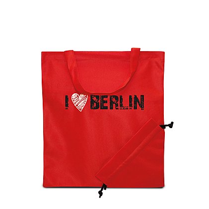Werbe-Einkaufstasche Herz in rot mit 2-farbigem Logo-Druck