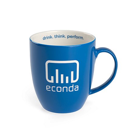 Kaffeetasse 420ml Form 329 mit Hydroglasur nach Pantone, Logogravur und 1-farbigem Teildekor innen