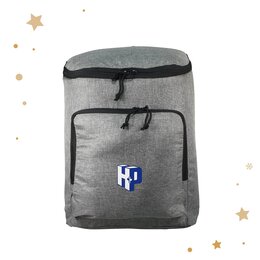 Grauer Werbe-Kühlrucksack mit Logo auf der Fronttasche