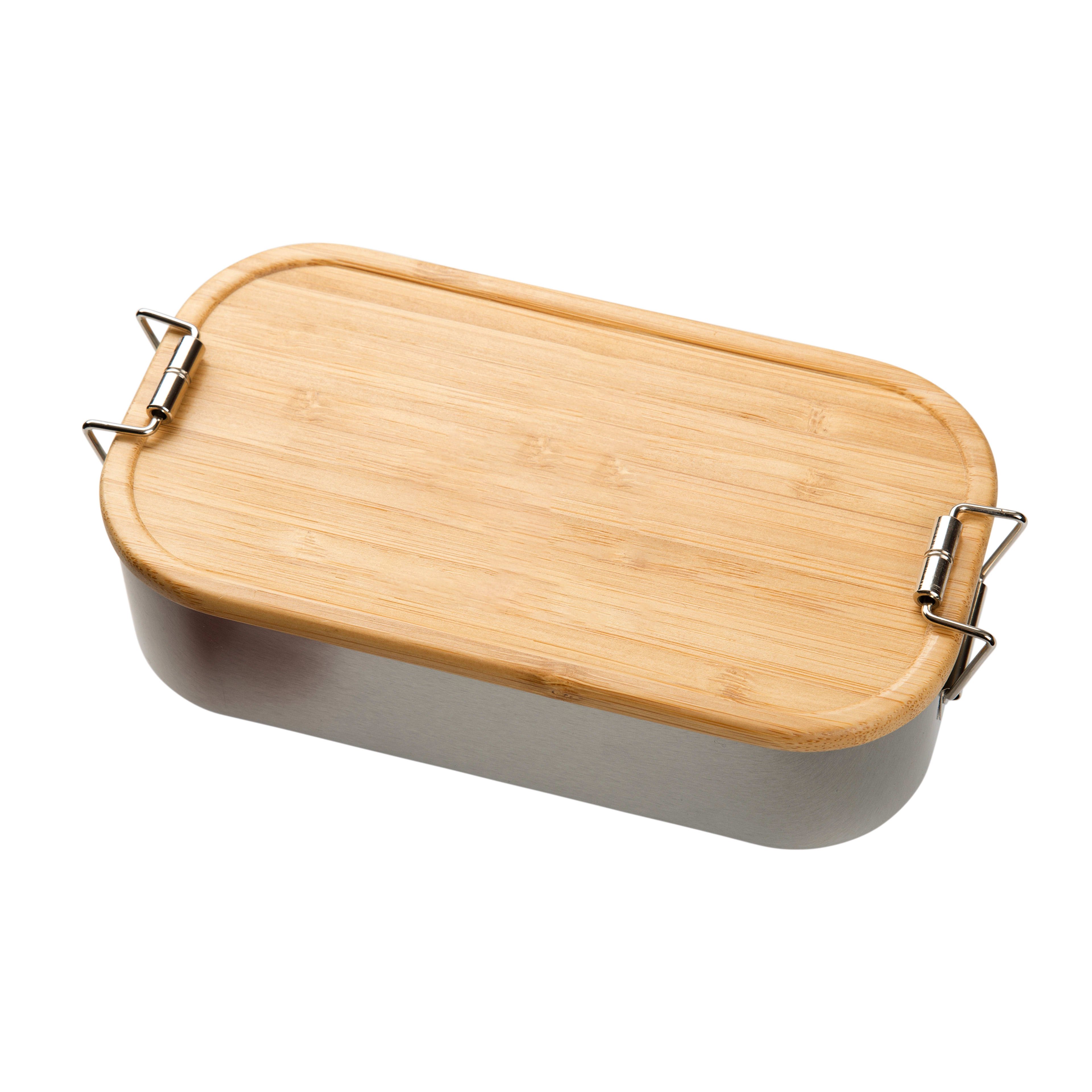 Werbe-Lunchbox L aus Weißblech mit Bambusdeckel