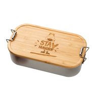 Werbe-Lunchbox L aus Weißblech, mit Bambusdeckel und Logo Lasergravur