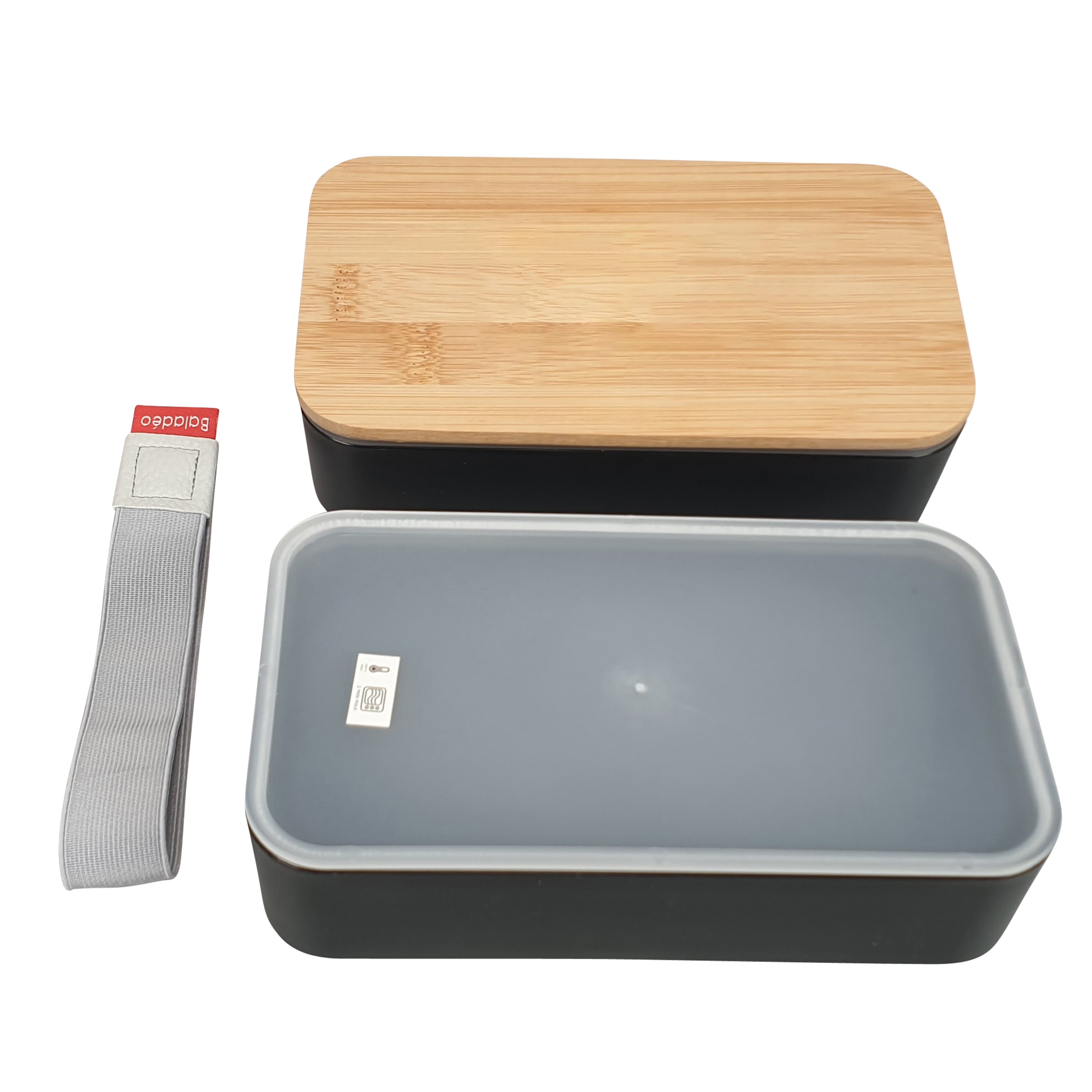 Werbe-Lunchbox Nagano doppelstöckig mit Bambusdeckel und Zwischendeckel