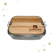 Gravierte Lunchbox aus Edelstahl inklusive Buchenholz.Schneidebrett im Deckel