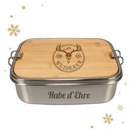 Lunchbox Nature Elegance 1,4l mit Bambusdeckel und Logo in Lasergravur